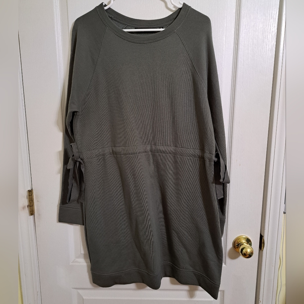 Athleta Green Cinch Sweatshirt Dress Sz Medium